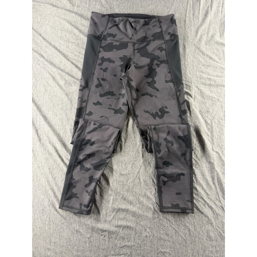 Under Armour Womens Camo Compression Leggings Black Gray Full Length Training